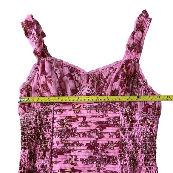 Free People XS Ruched Front Pink Micro Floral Bodysuit Coquette Fairy Girl New - Picture 8 of 9